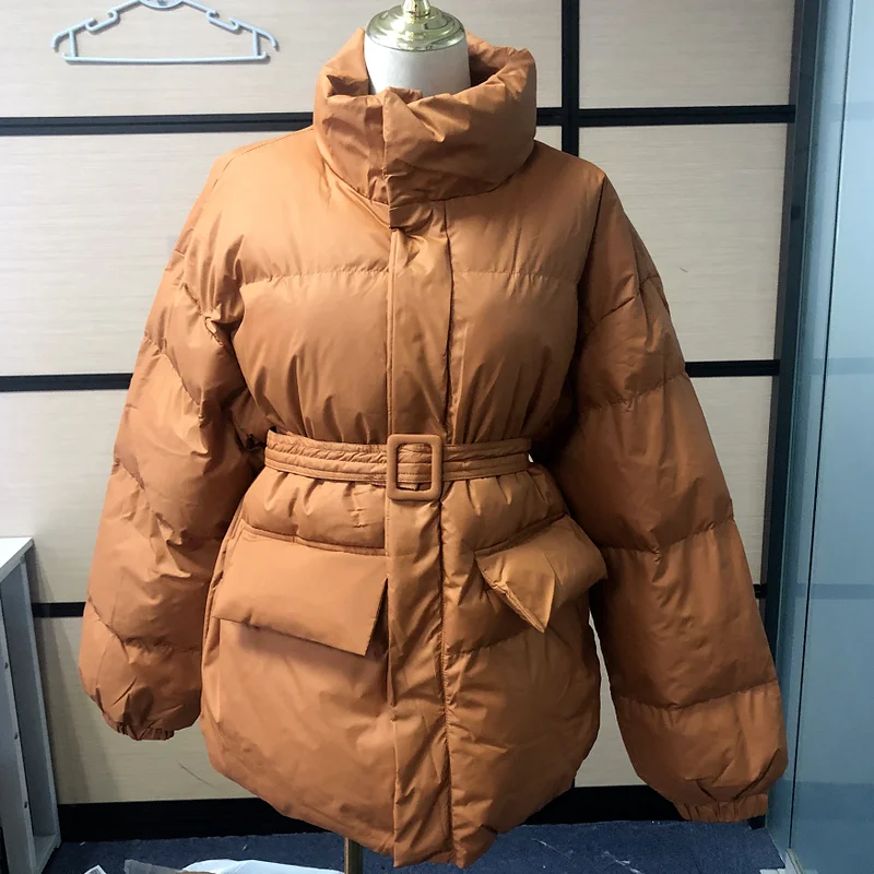 Cotton Casual Winter Coat Ladies Parker Coat Shiny Surface Warmth Thick Thick Loose Women's Jacket Ladies Belted Jacket 2021 New