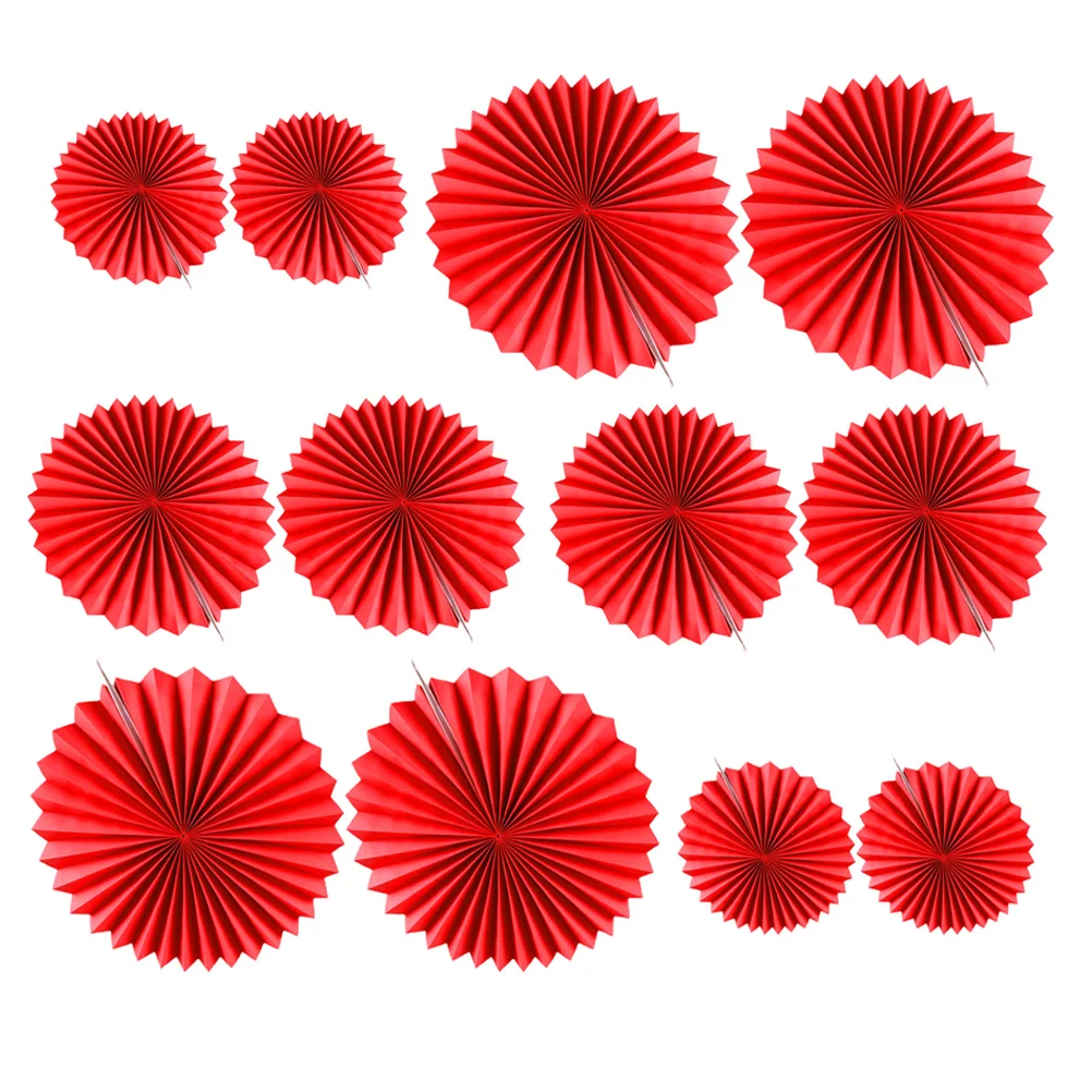 

12Pcs Chinese Style Folding Fan Adornment Decorative Folding Fan Prop (Red)