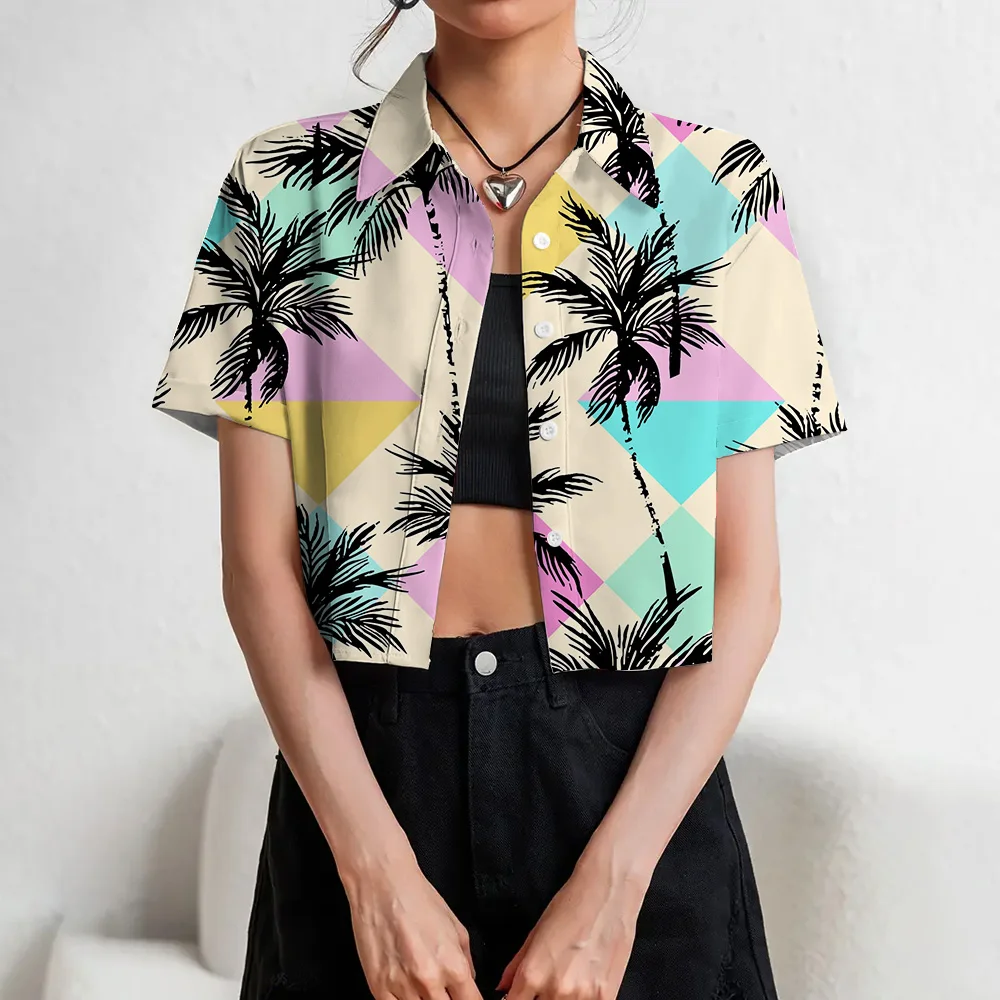 Рубашки на пуговицах спереди красочные супер-короткие рубашки с принтом