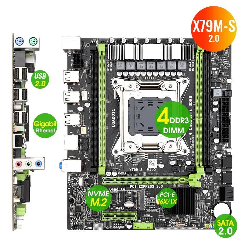 Материнская плата X79 M-S 2 0 LGA2011 M ATX USB2.0 PCI-E NVME M.2 SSD с поддержкой памяти REG ECC и