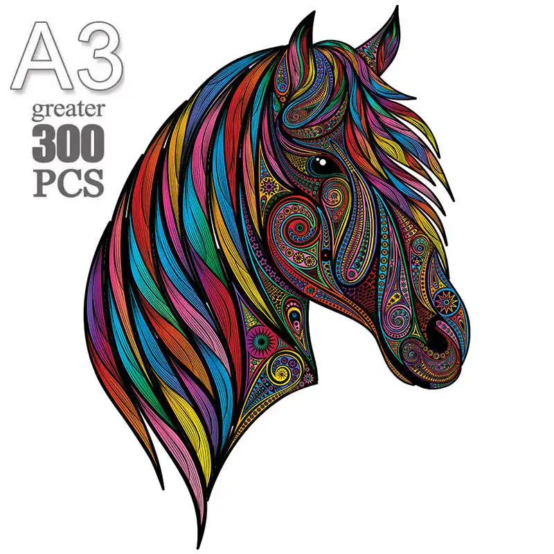 

300 pcs Wooden Animal Jigsaw Puzzle DIY horse Wooden Puzzles For Adults Kids family Games Holiday Gifts Wooden Puzzles 2022