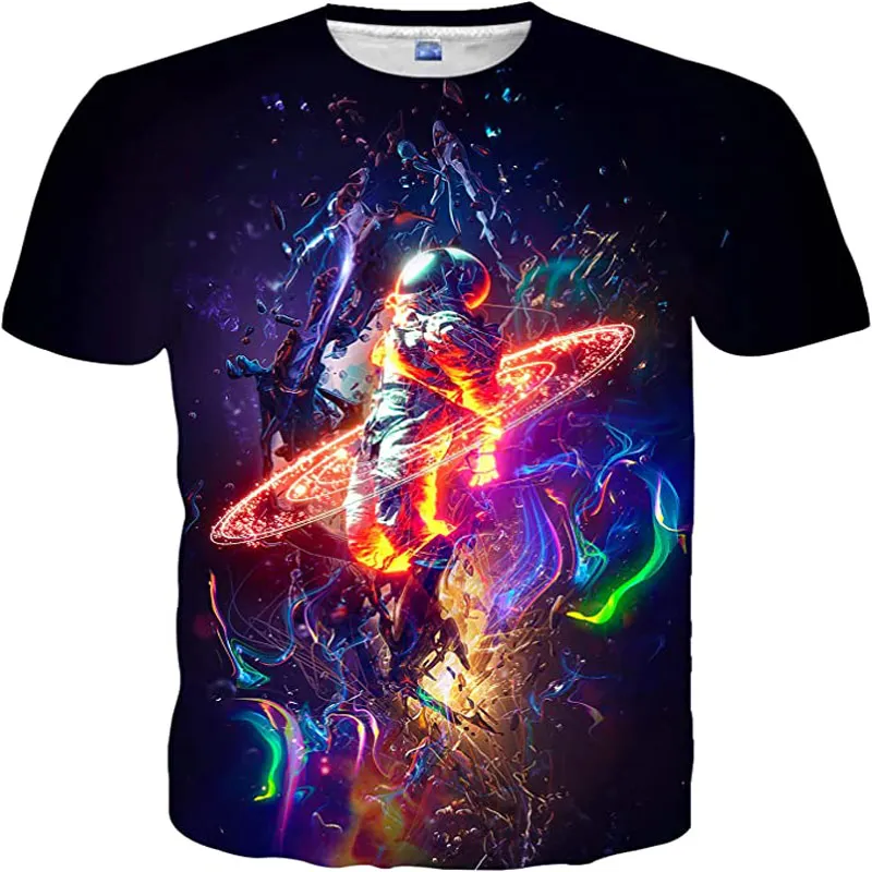 

Astronaut Printed Men's T-shirts 3D Galaxy Pattern Summer Clothing Men's Casual Quick Drying Short Sleeved Round Neck Street Top