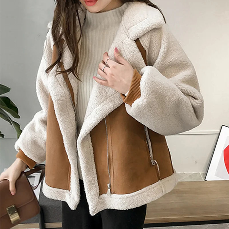 Women Winter Faux Fur Suede Jackets Coat Thicken Warm Lambs Wool Teddy Coats Ladies Loose Oversized Outwear Tops Woman Jacket