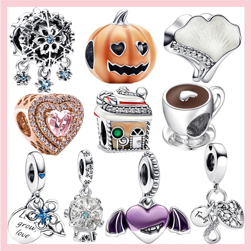 

New 925 Sterling Silver Charms Blooming Flower Icy Snowflake Snowglobe Beads Fit Original Charm Bracelet Jewelry Making DIY Gift