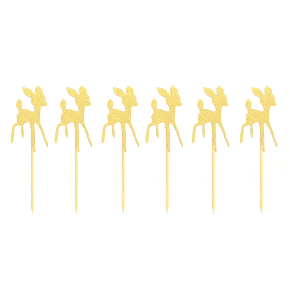 

Cupcake Decorations Birthday Christmas Picks Deer Reindeer Decorative Paper Happy Wedding Glitter Holiday Decor Topper Woodland