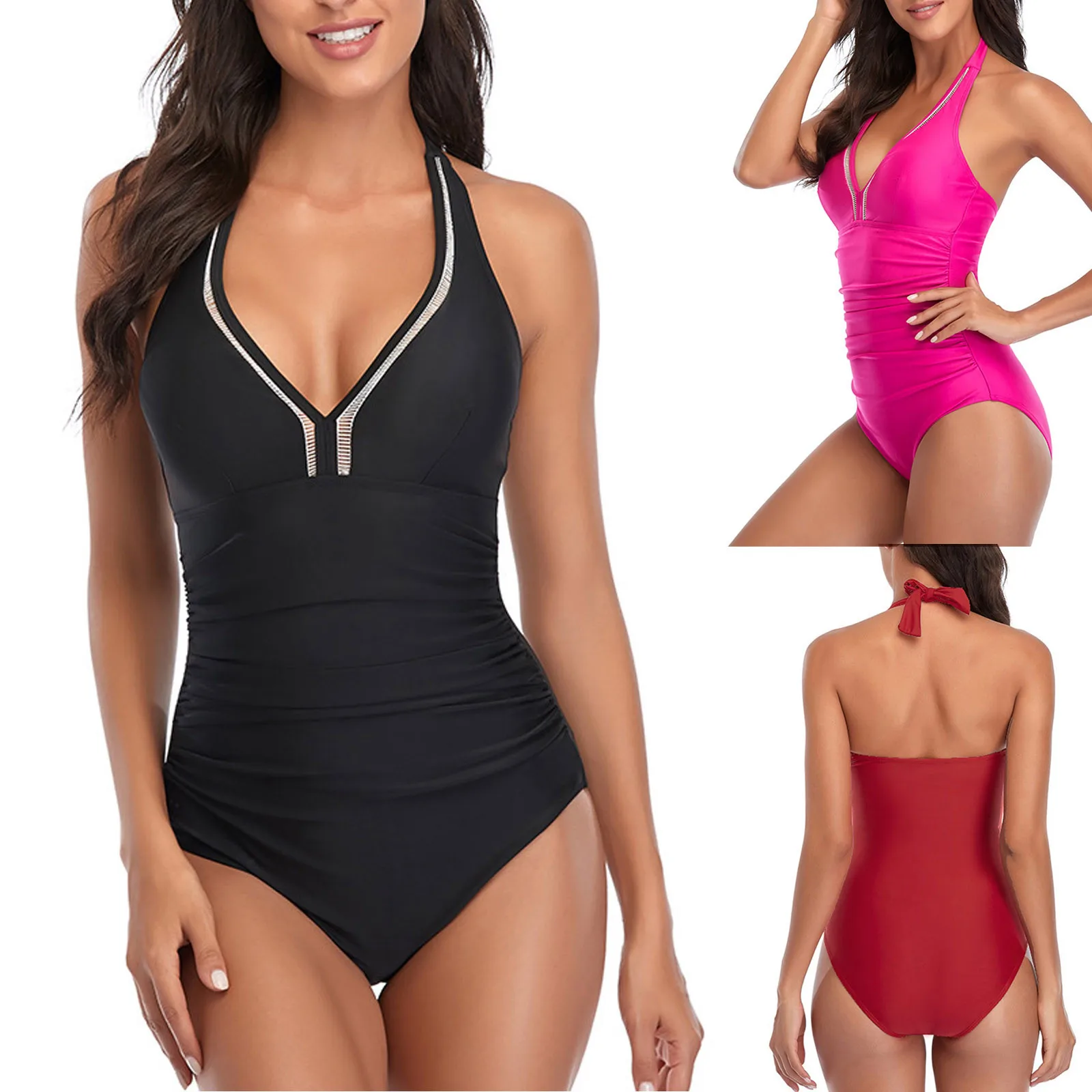 

Brazilian Swimsuit Bikini Bandage Bandeau Set Swimwear Beachwear Push-Up Sexy Solid Swimsuit Monokini
