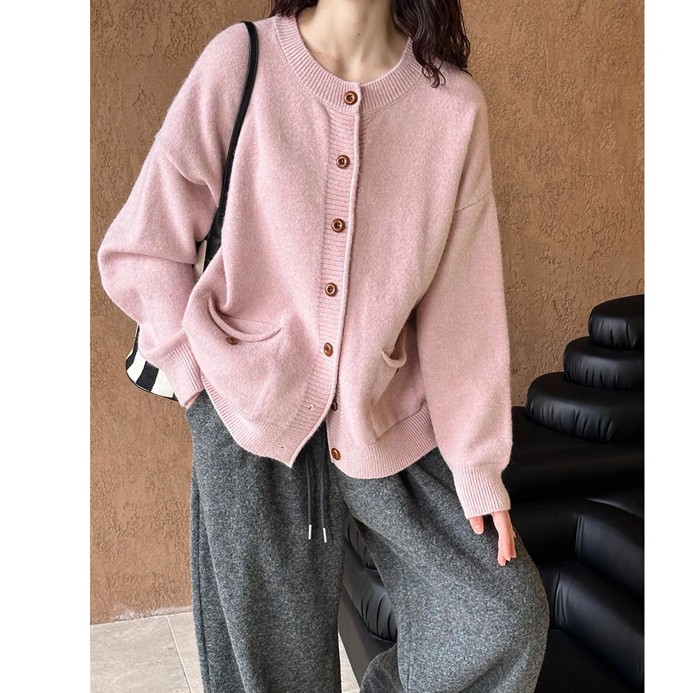 Новинка 2024 женский свитер с круглым вырезом на одной пуговице кардиганы длинными