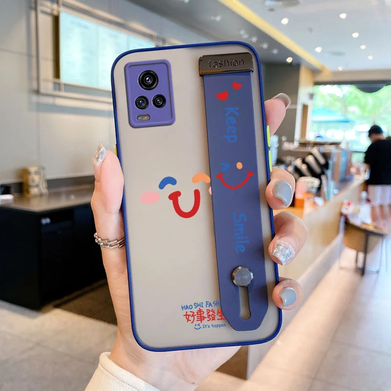 

Wrist Case for vivo V20 V19 V11i V11 V15 S1 Pro China V17 X21s Z3 Z3i Simple smile Stand Holder Phone Case Simple wind
