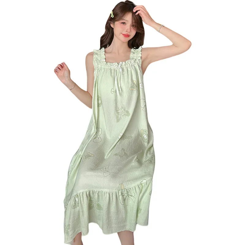 Удобная летняя ночная рубашка-майка женская хлопковая рубашка средней длины с