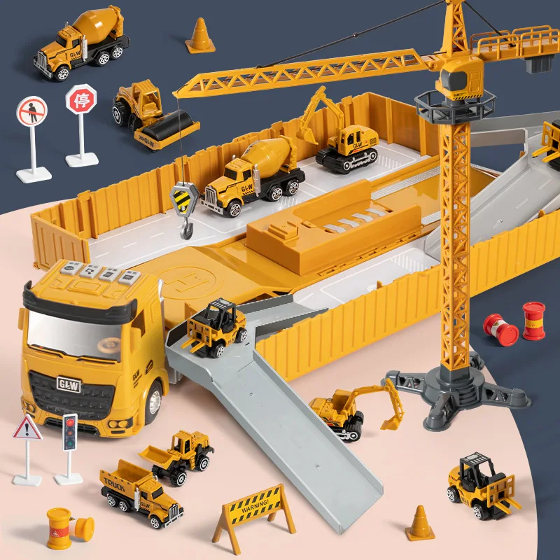 

Alloy Engineering Vehicle Suit Toy Large Container Children Excavator Large Truck Hanging Tower Children's Toy Gift Box