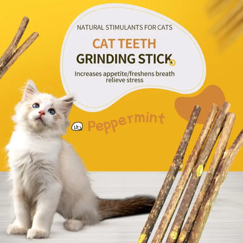 

Durable Cat Catnip Sticks Pet Teeth Cleaning Chew Stick Toys Natural Silvervine Treating Cat Mint Caught Bite Excited Molar Rods