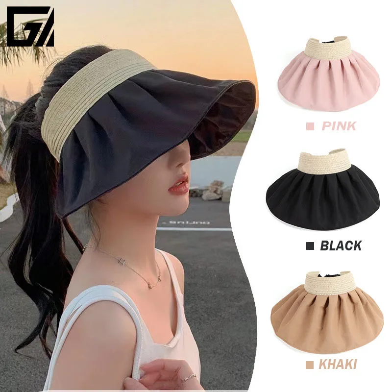 Summer Shell Hat UV Protection Sunshade Solid Color Soft Foldable Beach Cap Outdoor Open Top Wide Brim Women's Bucket Caps