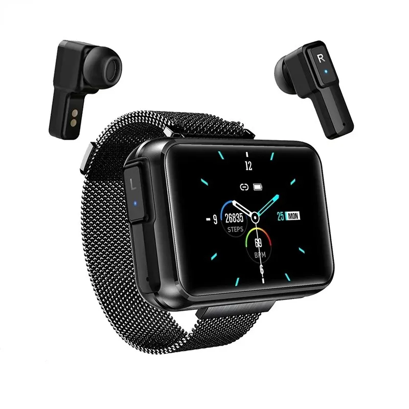 

T91 Smart Watch 2 in 1 TWS Wireless Bluetooth Headset Big DIY Screen Fitness Bracelet Heart Rate Tracker Man Woman Smartwatch