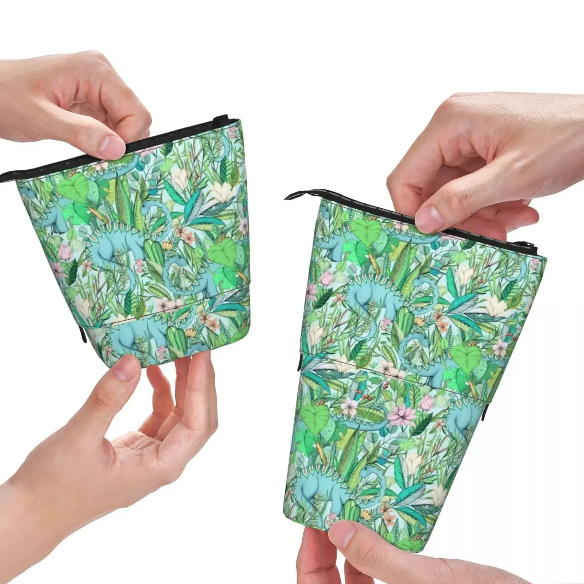 

Botanical With Dinosaurs Fold Pencil Case Dinosaur Quirky Soft Pastels Floral Cool Standing Pencil Box School For Child Pen Bags