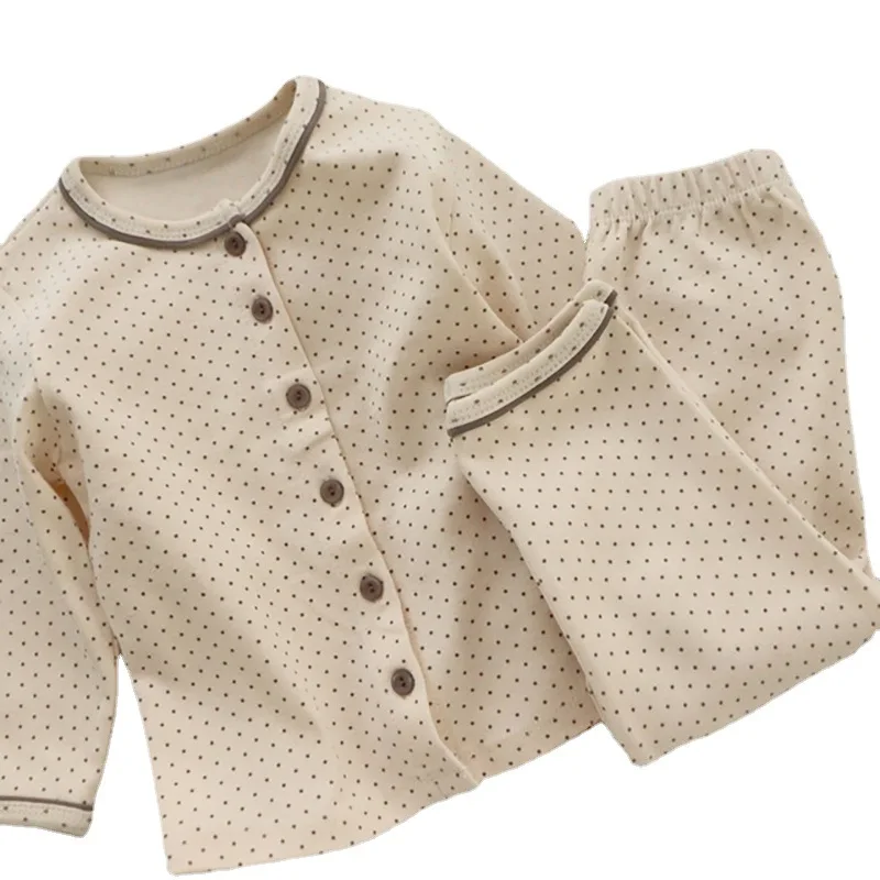 Criscky 2022 Spring Autumn Baby Pajamas Cardigan Homewear Suit Round Neck Long Sleeved Trousers Cotton Children's Casual Suit