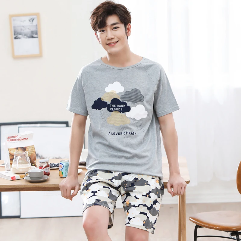 

Summer Men Pyjamas Short Sleeve 100% Cotton Casual Pajamas Set Sleep Shorts Suit Male Big Size L-4XL Sleepwear Lingerie
