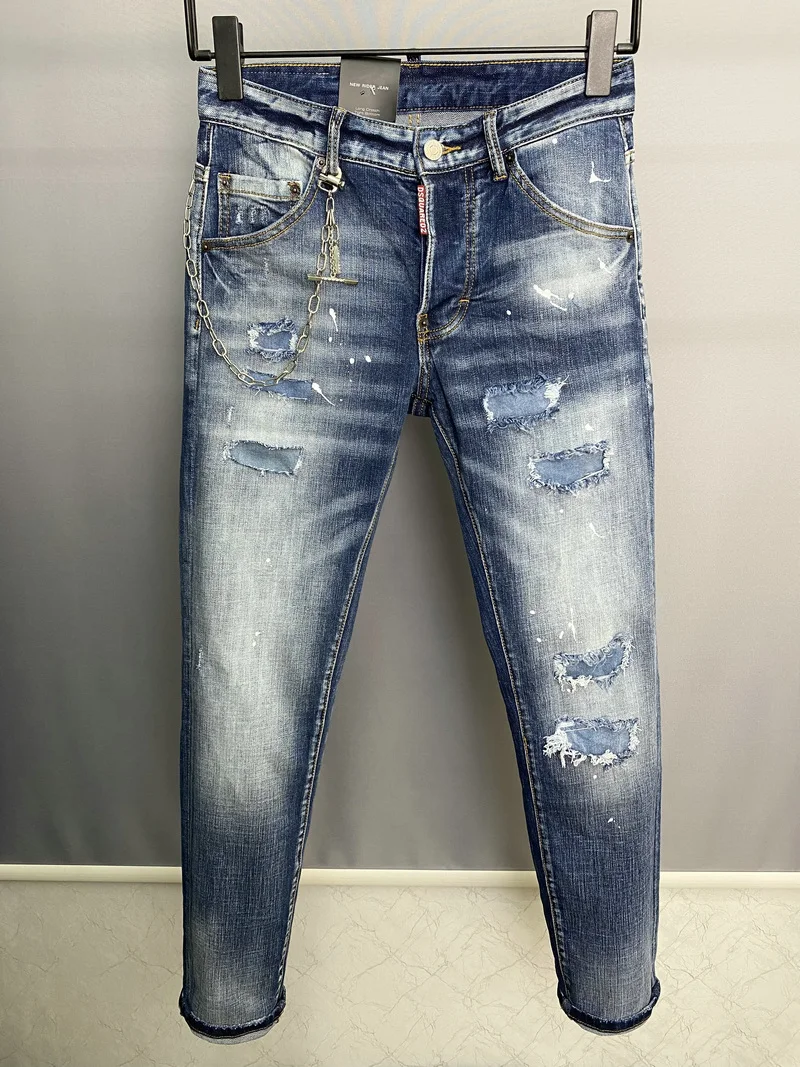 

New DSQUARED2 Brand Men's/Women's Ripped Jeans, Fashion Washed Frayed Patch, Paint Made Old Stretch Pants