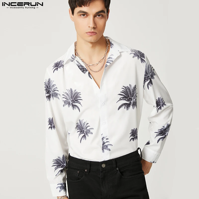 

Handsome Well Fitting Men Lapel Buttons Shirts Stylish Casual Male All-match Printing Long Sleeve Blouse S-5XL INCERUN Tops 2023