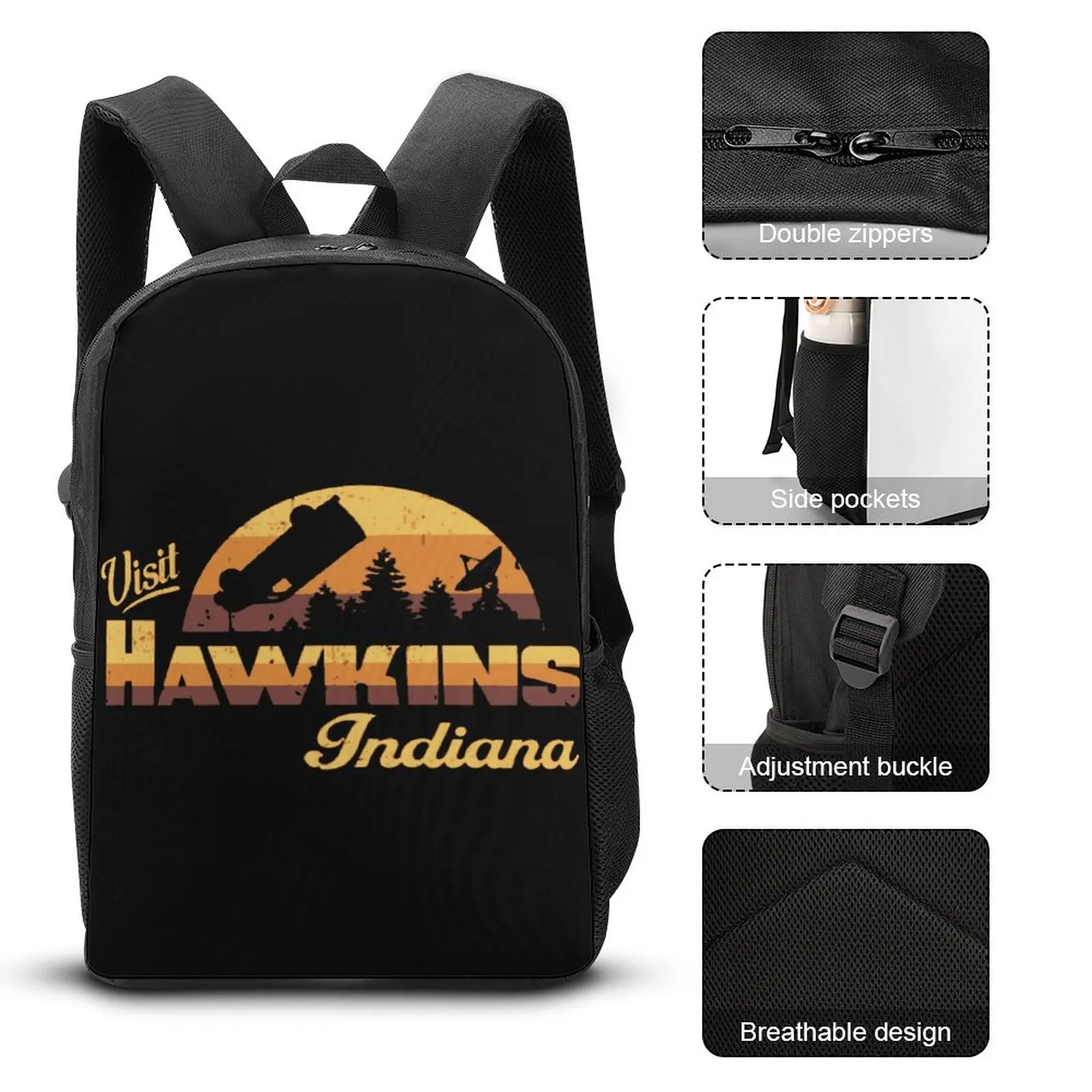 

Visit Hawkins Indiana Essential 17 Inch Shoulder Backpack Vintage Schools Graphic Cool Secure Comfortable Infantry Pack