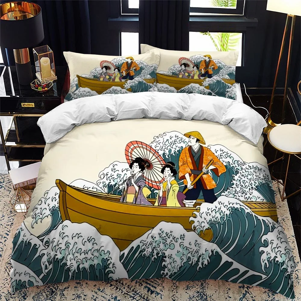 Japanese ukiyo bed duvet cover set queen calico Twin size comforter bedding Single complete |