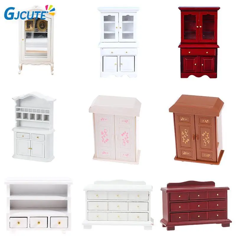 

1:12 Dollhouse Mini Wood Cabinet Model White Doll House Furniture Decoration Miniature Kitchen Accessories