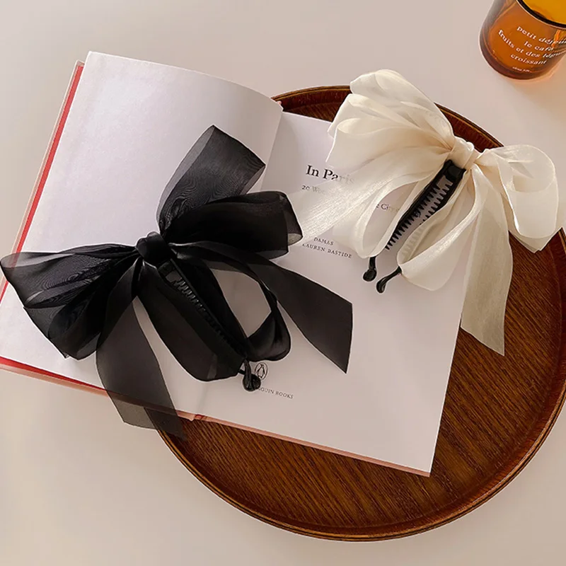 

Сетчатая Вертикальная заколка для волос для женщин и девушек, однотонная маленькая свежая простая универсальная Заколка-банан с бантом, ак...