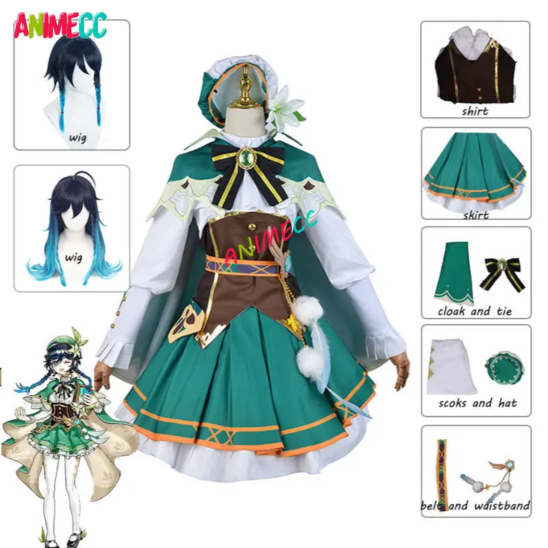 

Venti Cosplay Costume Game Genshin Impact Anime Cosplay Accessories Props Wig Cloak Suit Halloween for Women Girls XS-XXXL