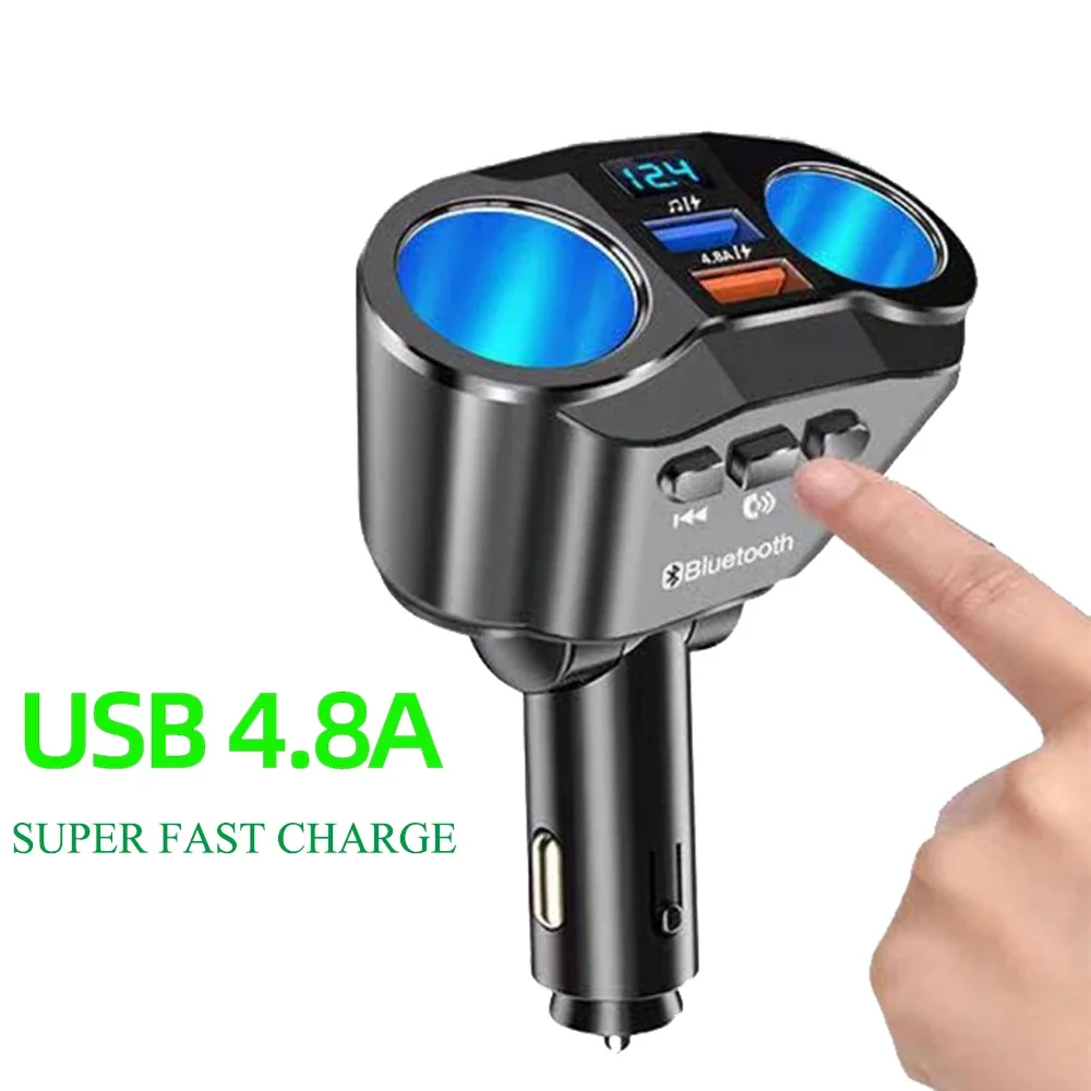 

Bluetooth 5.0 FM Transmitter 12V Socket Cigarette Lighter Splitter Power Adapter Dual USB 4.8A Car Charger with Voltage Display