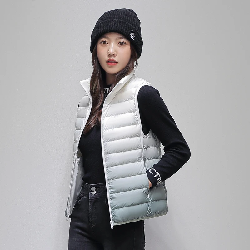 Новый постепенный цвет женский короткий Стильный универсальный пуховик с