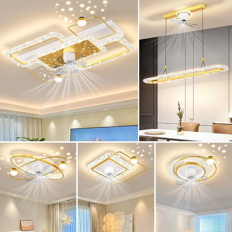 

Copper Motor Ultra-quiet 85V 220V With Remote Control Dimming Crystal Ceiling Fan Light