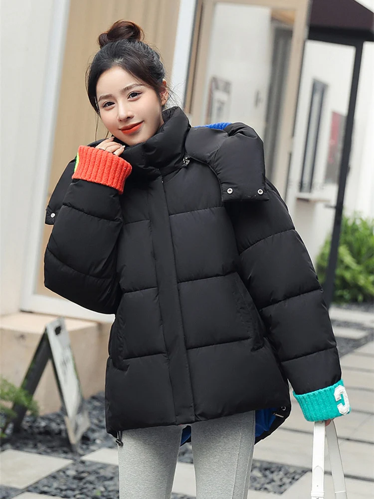 AOSSVIAO 2022 New Winter Women Parkas Jackets Loose Hooded Thicken Warm Padded Coat Knit Spliced Female Winter Outwear Jacket