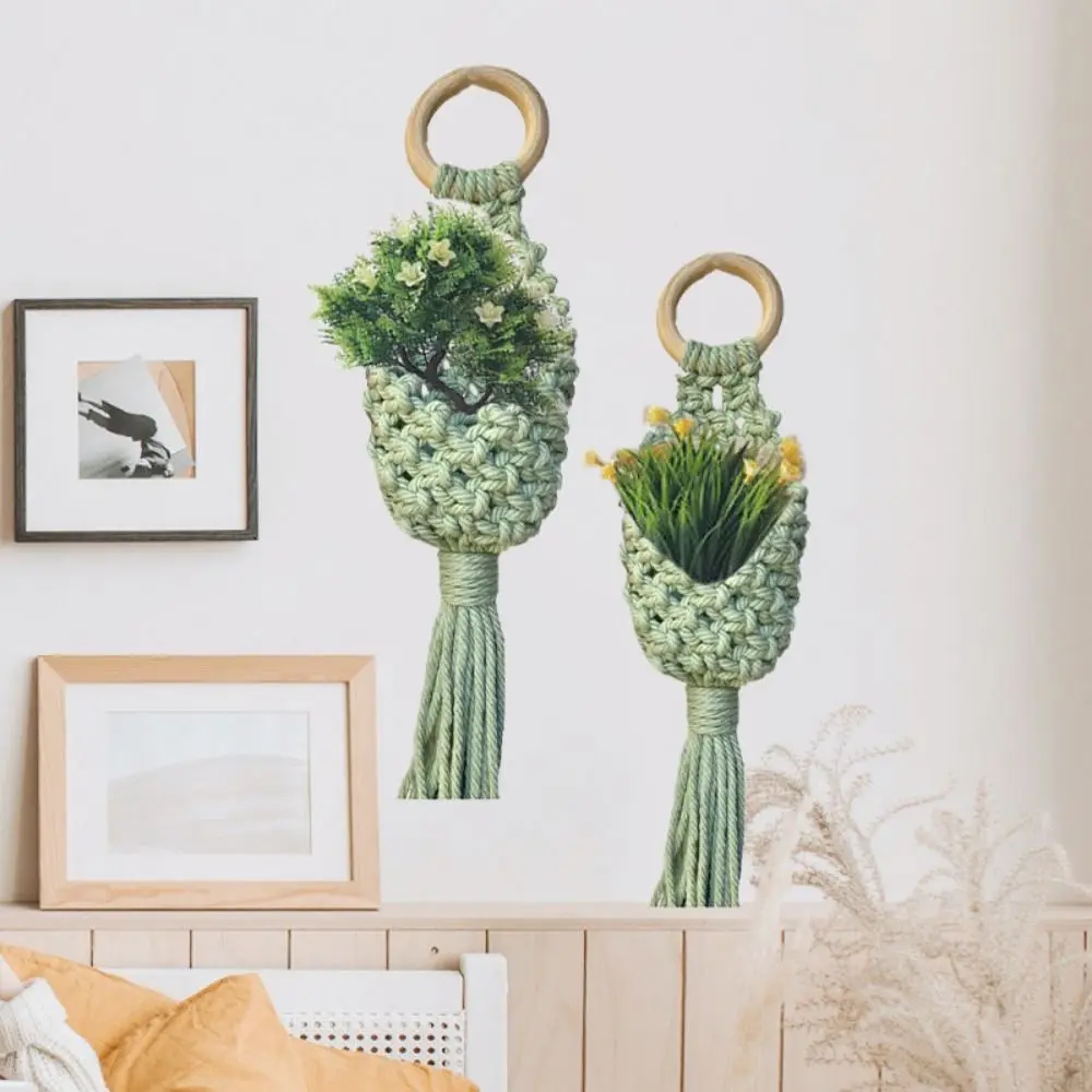 

Colourful Macrame Wall Hanging Plant Holder Hanging Basket With Tassel Cotton Hand Weaving Flowerpot Net Bag For Home Decor