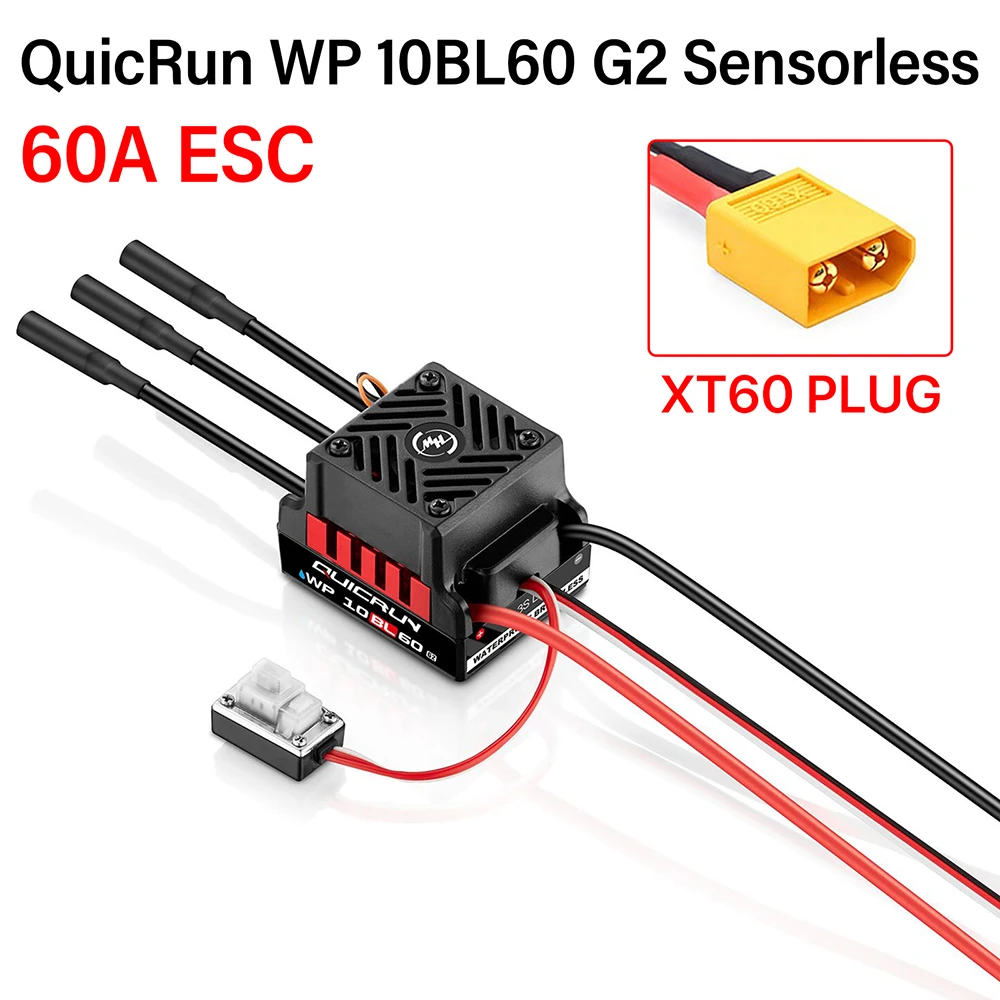 Фото HobbyWing QuicRun WP 10BL60 RC ESC Бесколлекторный регулятор скорости 60A Sensorless для радиоуправляемых моделей 1/10: багги, трак, монстр-трак, рок-краулер, игрушечные ESC №5