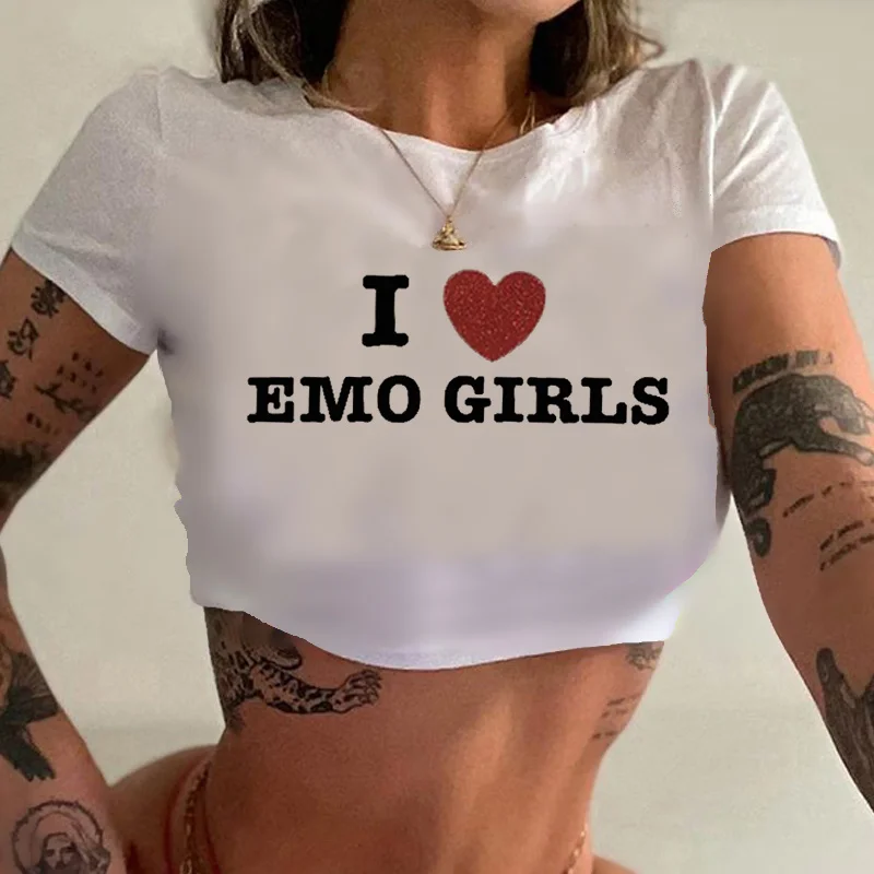 

Y2k эмо девушка графика Фея гранж корейская мода укороченный Топ женский Графический 90-х винтажный Манга Футболка укороченный топ
