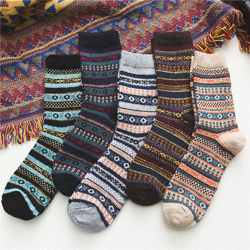 

5 Pair Winter New Men Thicken Warm Harajuku Retro Fashion Casual Wool High Quality Cotton Socks Wholesale Snow Sock