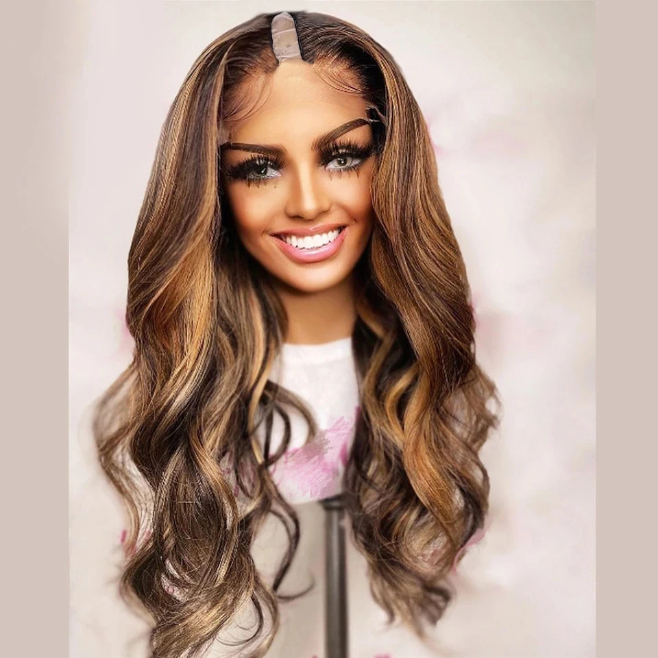 Ombre Highlight Blonde Body Wave U Part Wig European Remy Human Hair Wigs 24 inch Long Glueless Jewish Soft Wig For Black Women