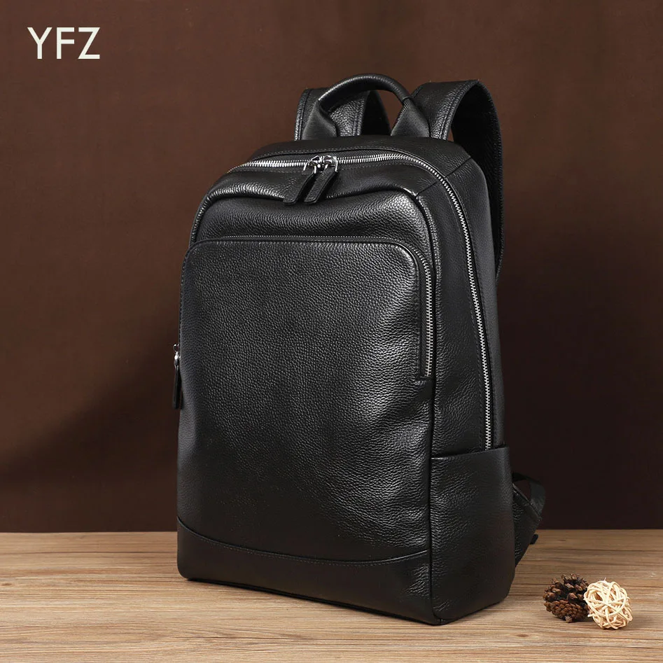 YIFANGZH  Fashion Backpack, Genuine Leather Ruckpack  Laptop 15.6 inch  School Daypack Travel Business Shoulder Bags for Men