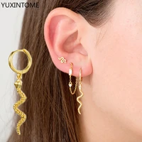 yuxintome 925 sterling silver needle ear buckle snake animal hoop earrings for women men punk ear pendant retro jewelry gifts