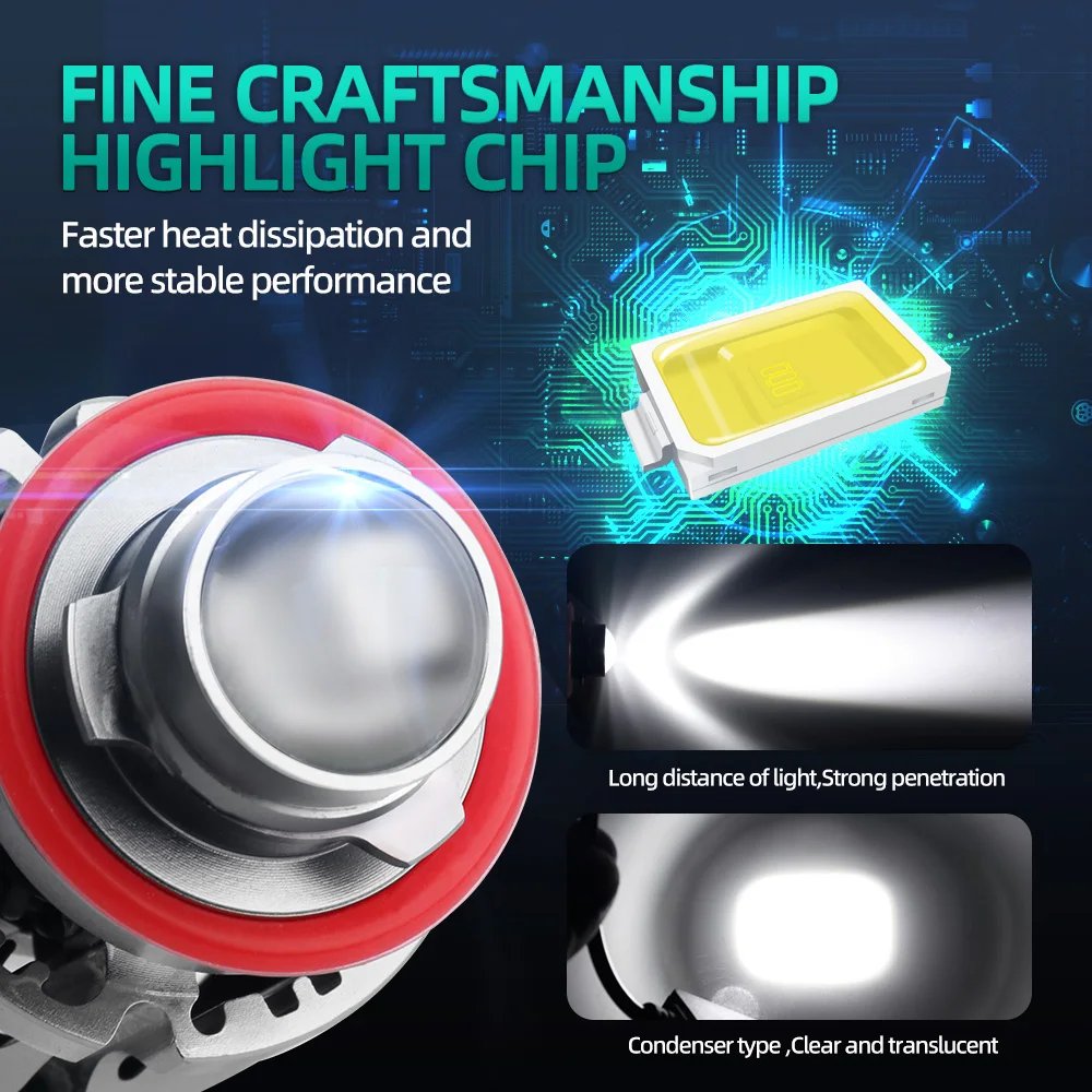 2Pcs Laser Project Lens Fog Lights H8 H11 LED H7 HB3 HB4 9005 9006 Headlight Bulb Car Lamp Projector Automotive 55W 12V 6000K - купить по