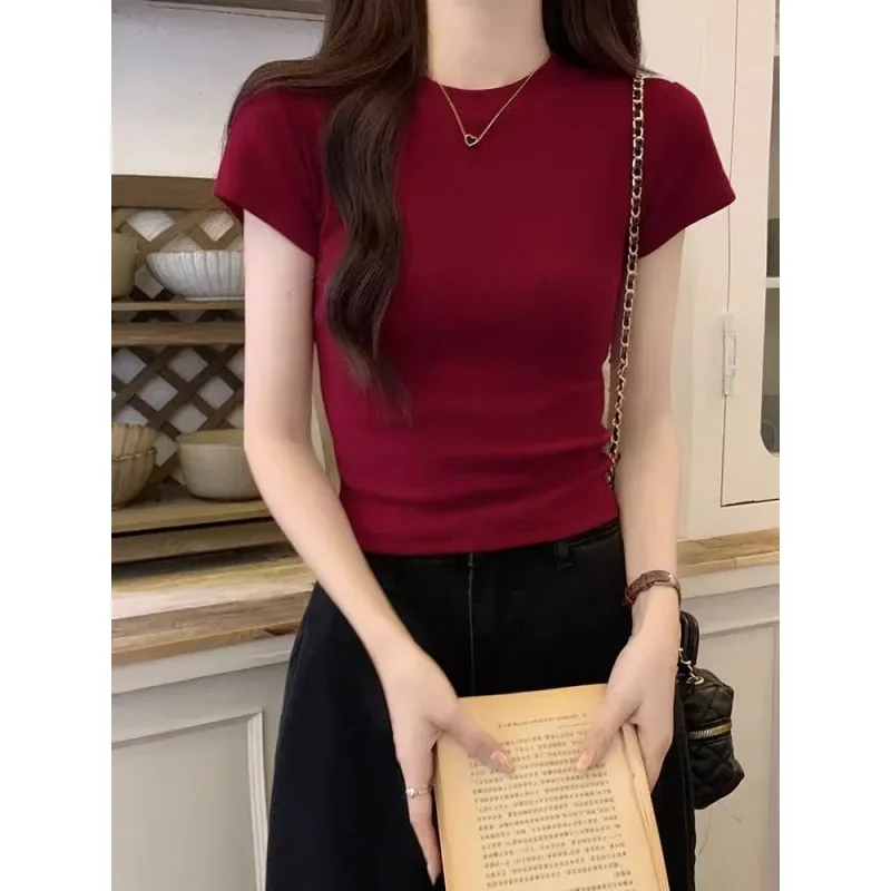 Топ женский укороченный в винтажном стиле Приталенная футболка во французском с