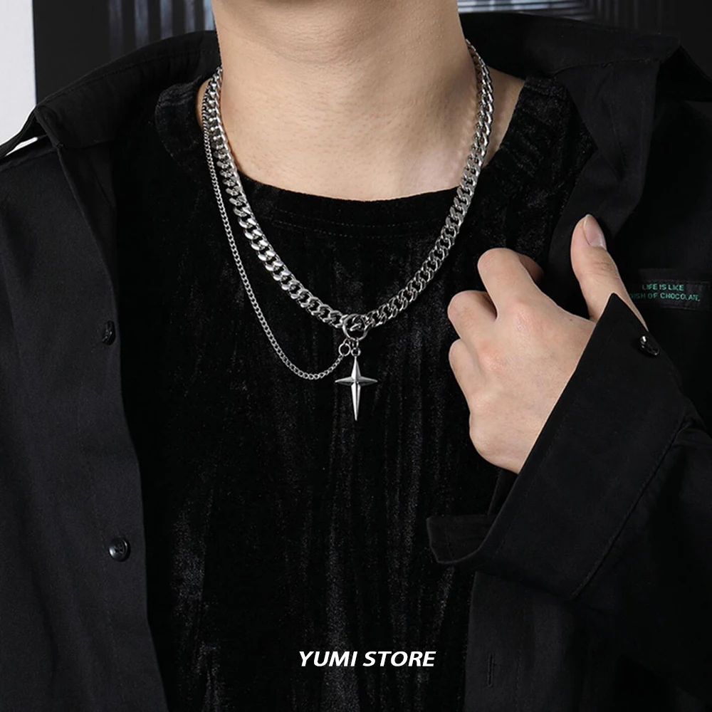 Двойной кубинский джентльмен кулон ожерелье титановая сталь хип - хоп