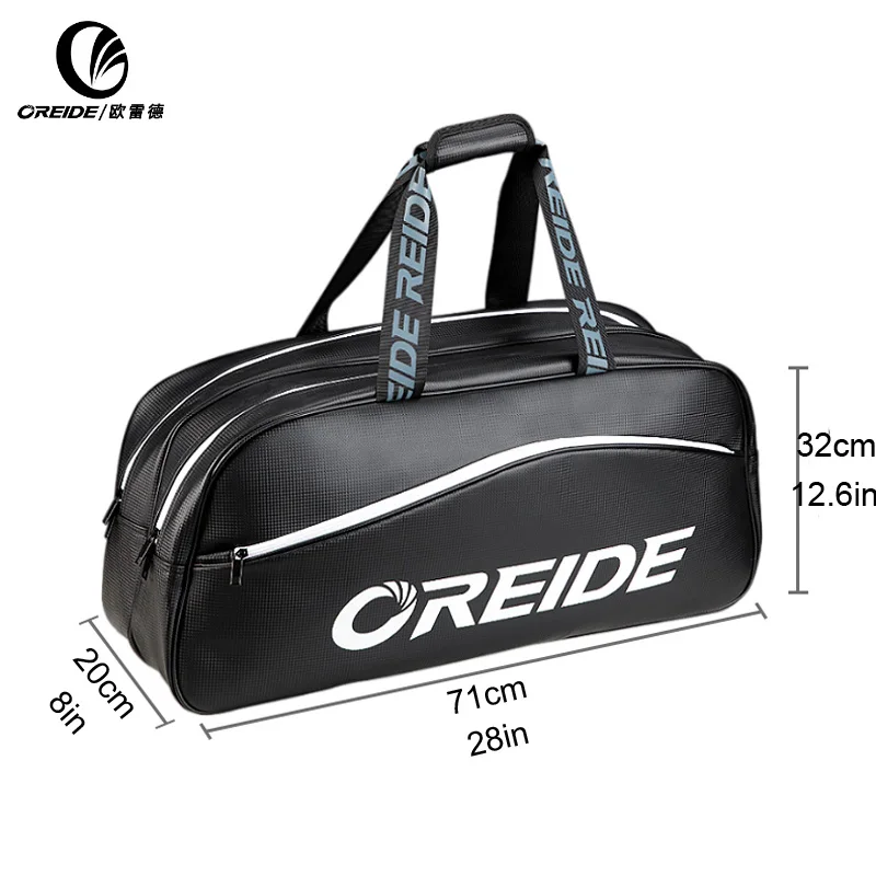 Portable Men Tennis Bag Large Capacity PU Polyester Squash Padel Tennis Racket Bags Black White Outdoor Gym Shoulder Bag Handbag