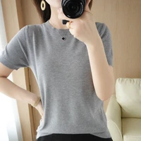 summer and autumn new short sleeved solid color loose and comfortable knitted all match bottoming shirt foreign style top women