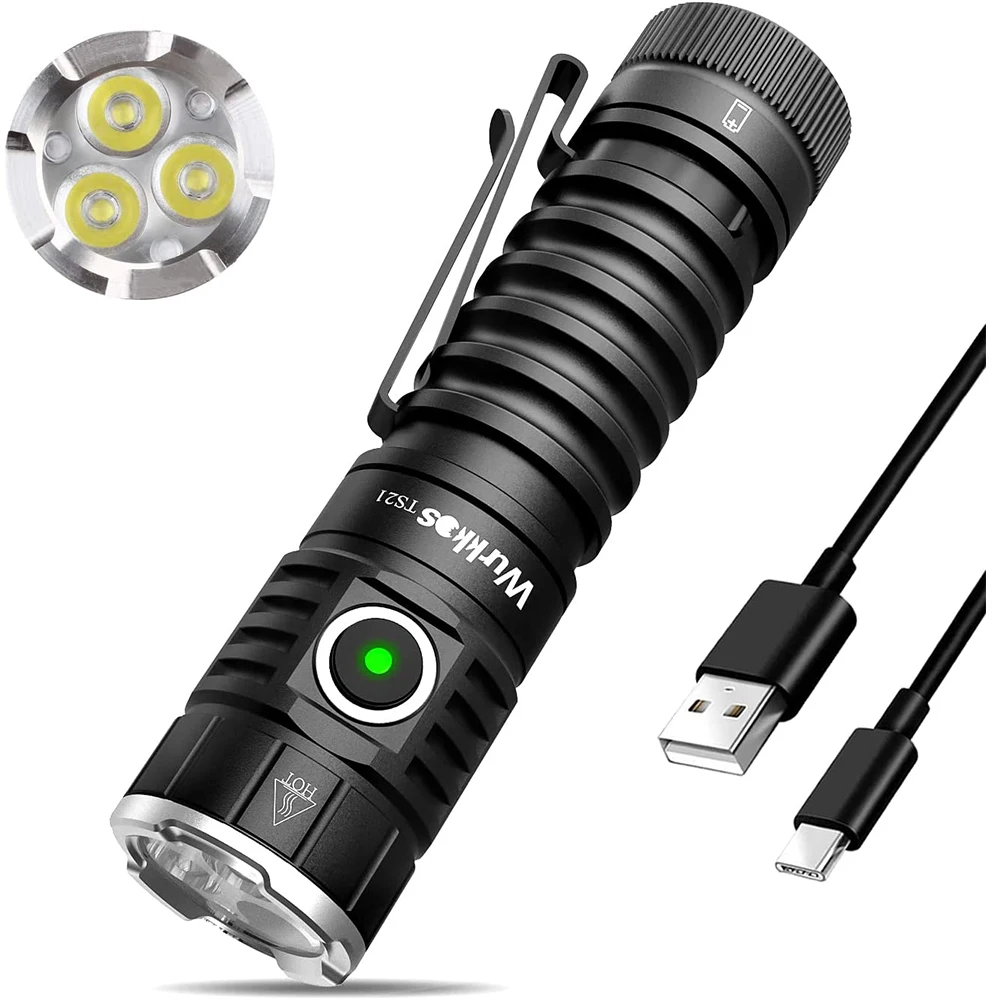 Wurkkos TS21 Rechargeable Flashlight 3500LM EDC Torch with 3* SST20 Emitter Anduril UI Magnet Tail Stainless Steel Bezel Hiking | Освещение