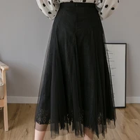 fashion lace tulle women solid color midi skirt casual high waist a line long female skirts spring summer holiday ladies skirts
