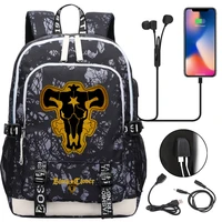 anime black clover school bags for teenager usb charging laptop backpack women men student book bag mochila travel bags