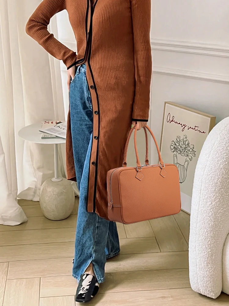 Zency Women's Genuine Leather Bag Luxury Brand Business Handbag Travel Office Top-handle A4 Work Bags Female Simple Briefcases