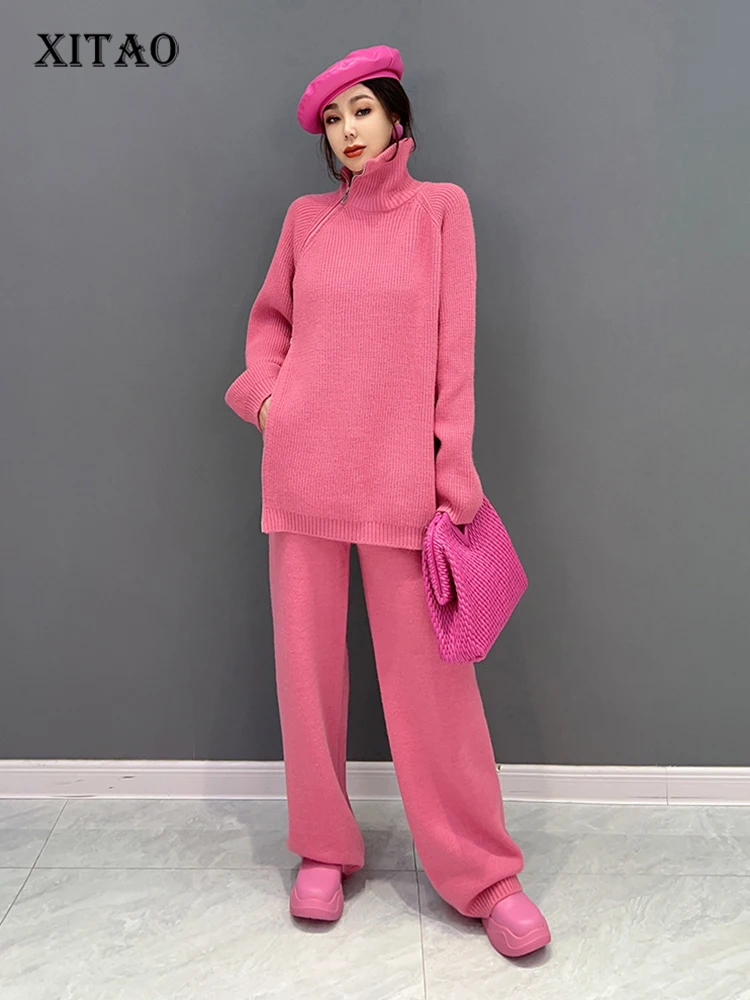 

XITAO/однотонные вязаные штаны, комплекты, Свободный Повседневный темпераментный элегантный зимний свитер и штаны, комплект из двух предмето...