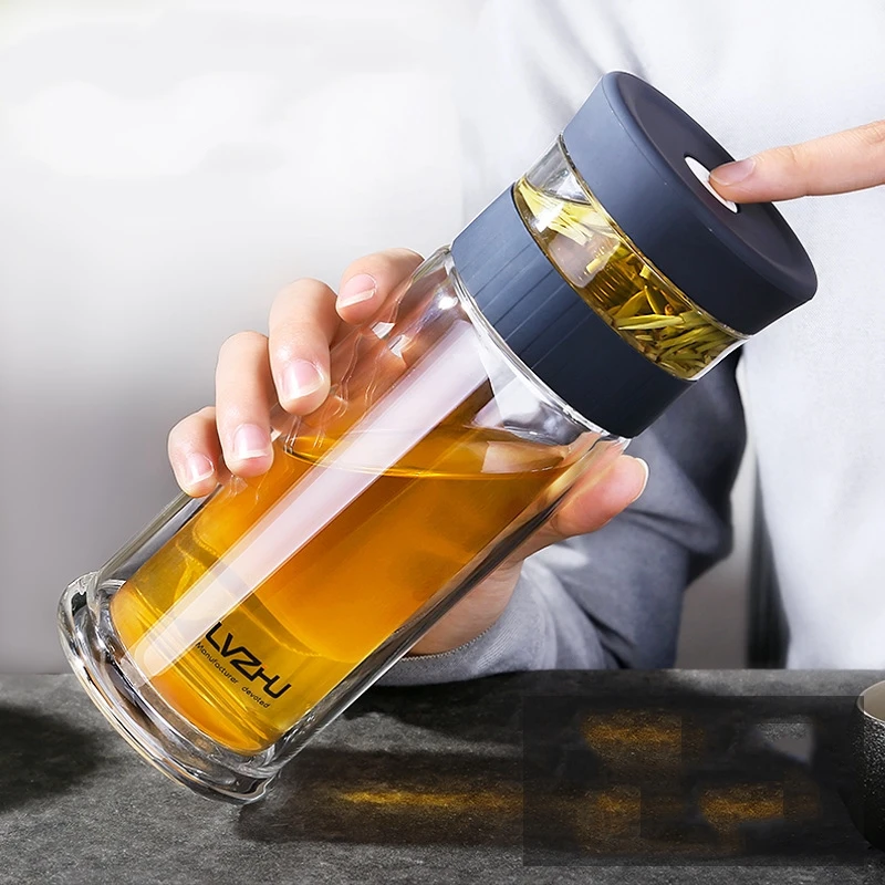 Стеклянная бутылка для воды 400 мл в деловом стиле с фильтром заварки чая из