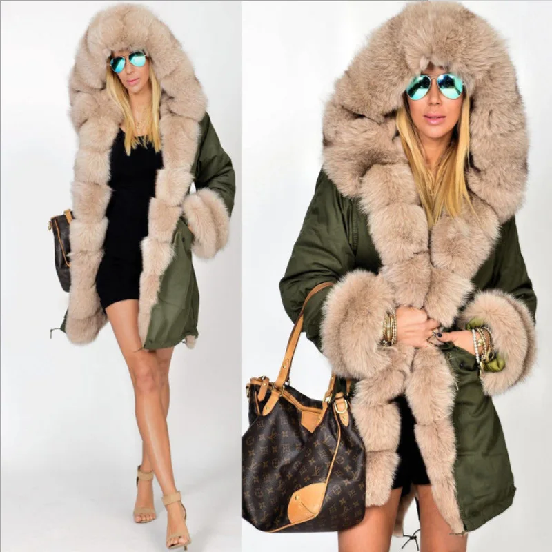 Hoodies Long Coat Oversize Faux Fur Female Parkas Winter Cotton Fleece Warm Jacket Coat Slim Women New Fashion Hooded Overcoat